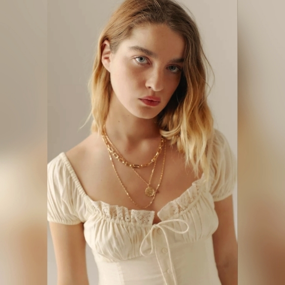 💕HP💕Urban Outfitters Carmen Bohemia Button Front Dress ~NWT ~ Cream ~ Small - Picture 7 of 7